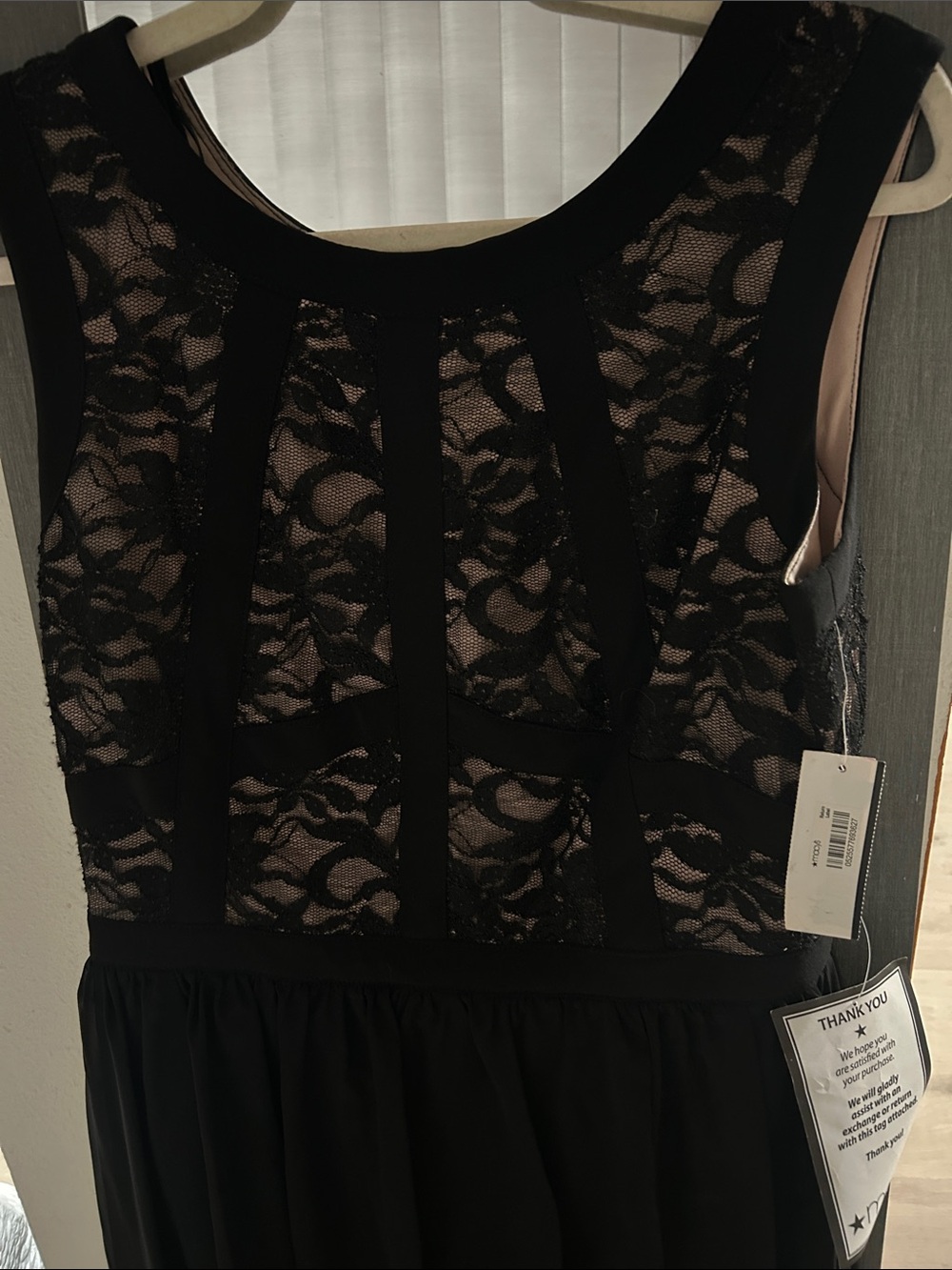Macy's Black Lace Overlay Dress with Nude Underlay